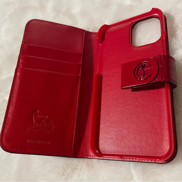 Christian Louboutin Red Leather iPhone Case w/Card Slots & Metal Snap Closure - Picture 3 of 13